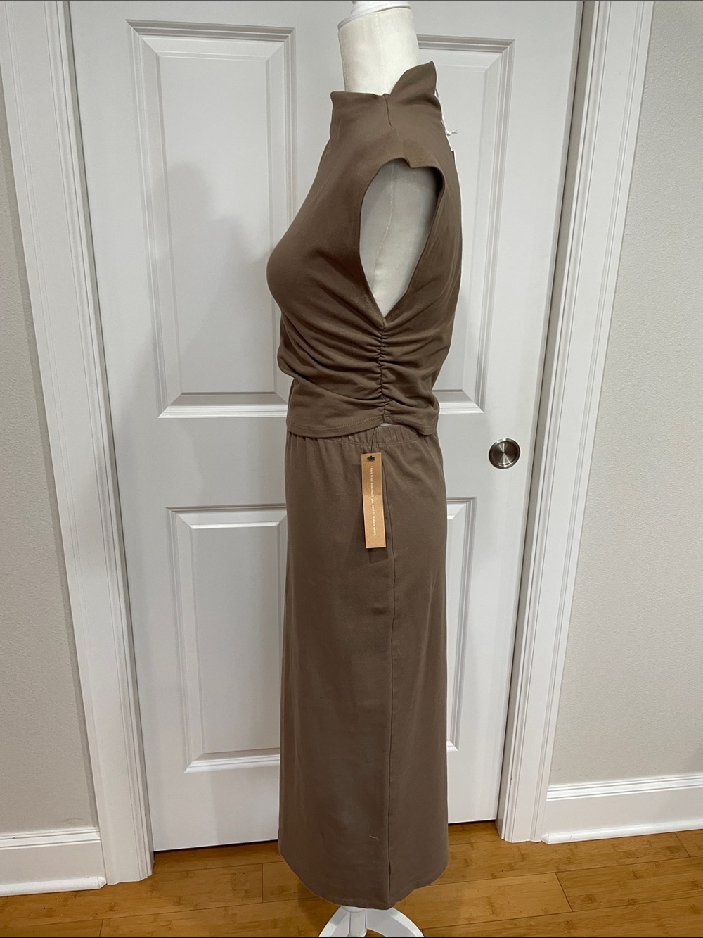 Reformation Foster Knit Two Piece Medium Shitake High Neck Rushed Sides - Picture 6 of 13